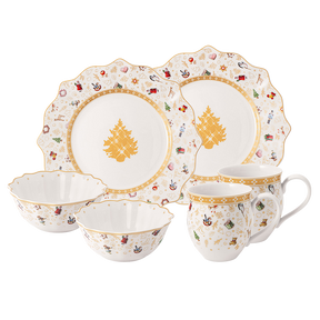 Aparelho de Jantar Natalino Dourado - 6 Peças