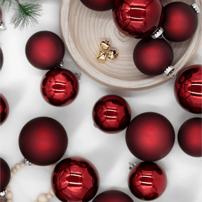 Conjunto de Bolas Natalinas em Vidro Borgonha (24 Peças)