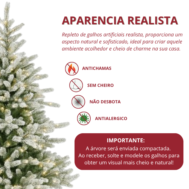 Árvore de Natal Nevada 2,10m de Altura - 1.286 Galhos - com luzes LED