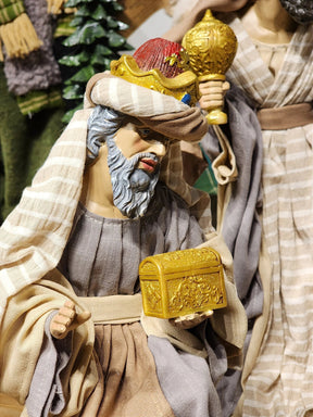 Presépio em Resina com Tecido Natural • 11 Peças • 40cm